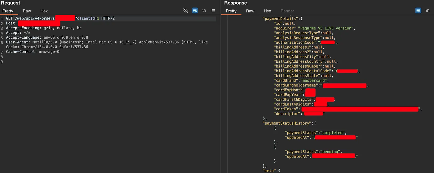 Dados do cartão na resposta da API
