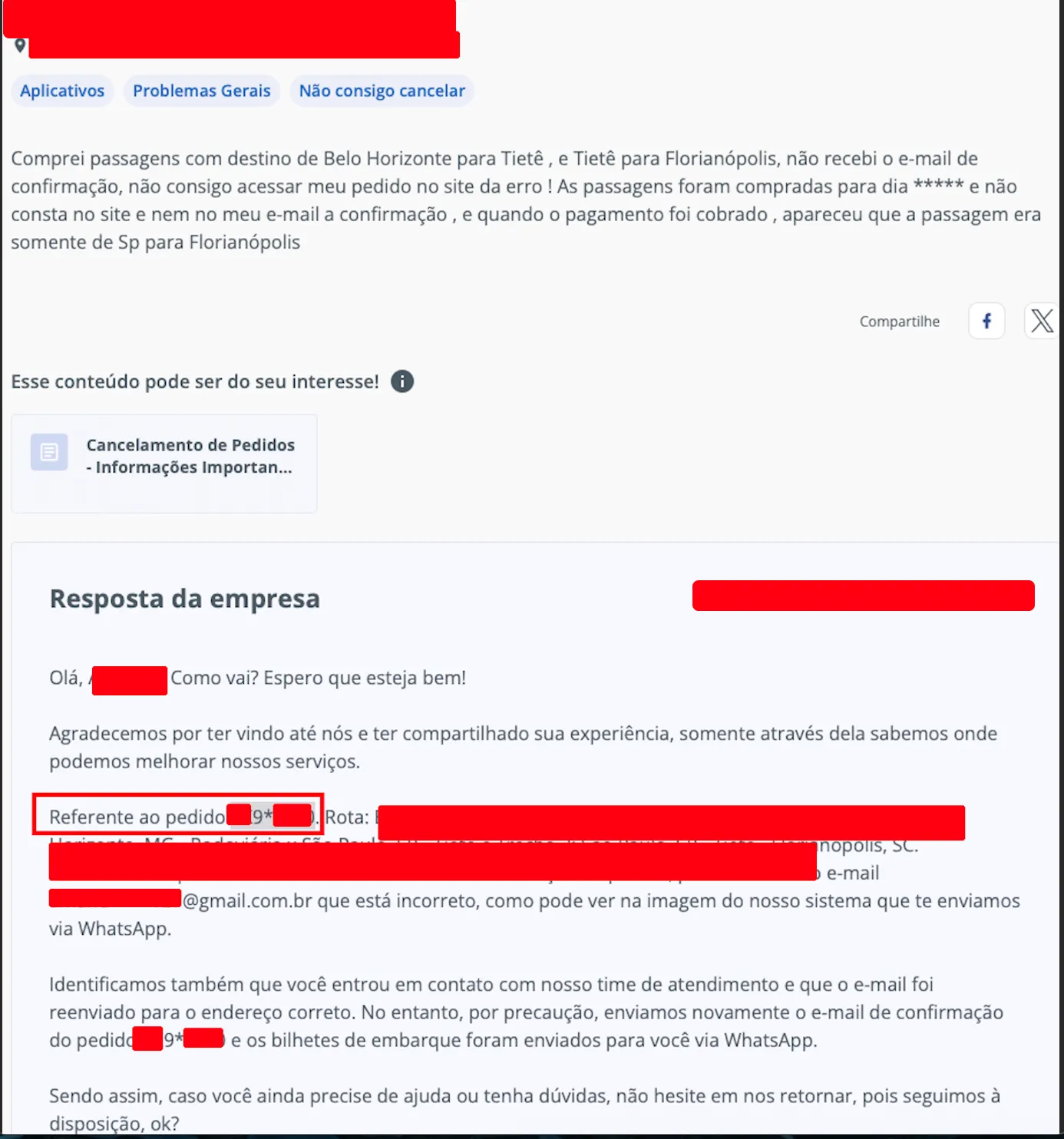 Exposição de ID de pedido parcialmente mascarado